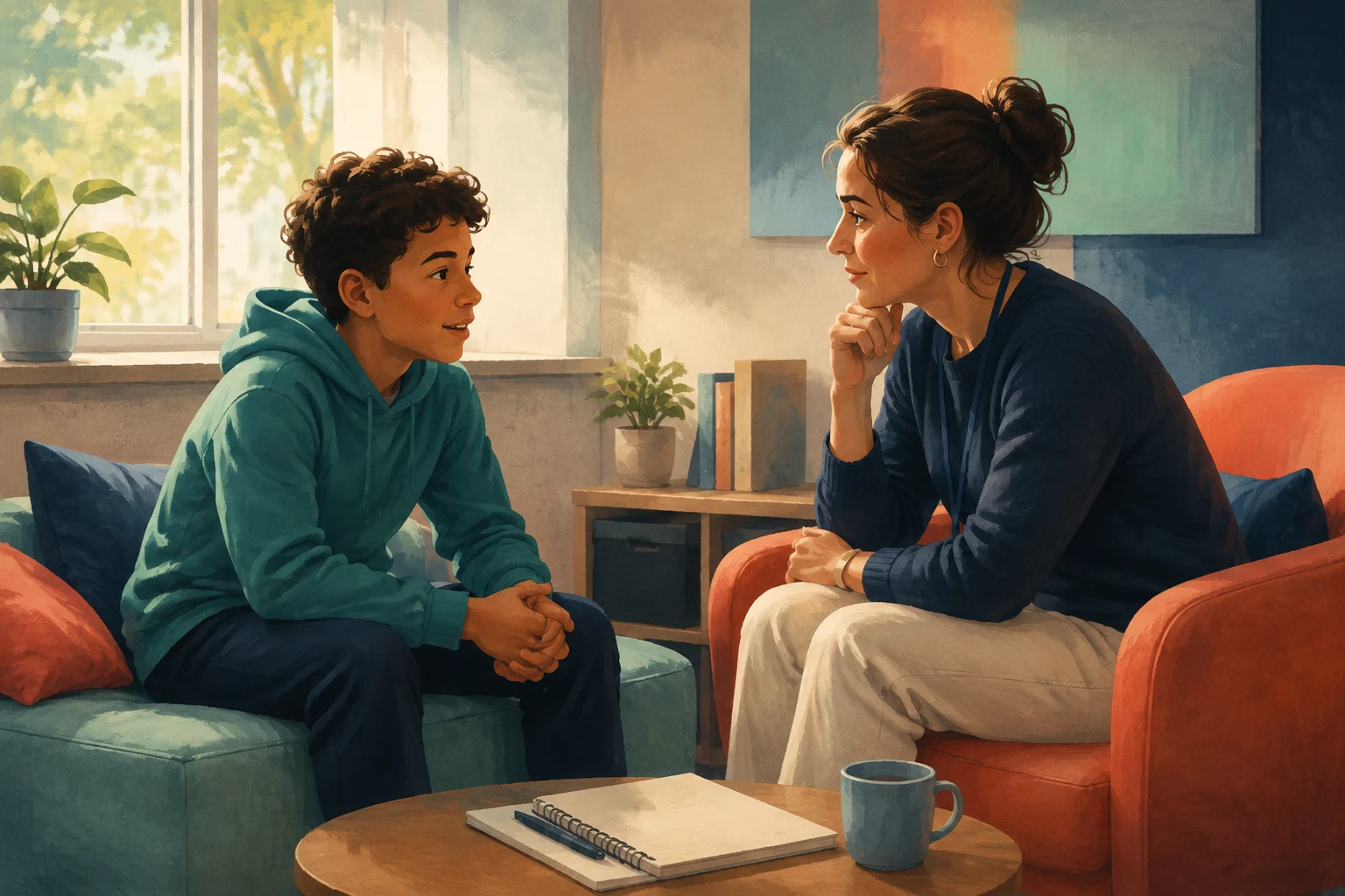 A pupil in a supportive conversation about school